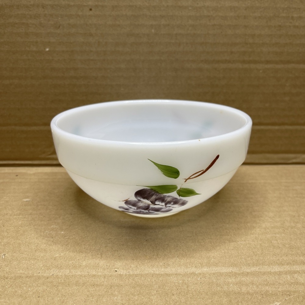 Vintage 1950s Fire-King Gay Fad Fruit 6" Milk Glass Mixing Bowl USA